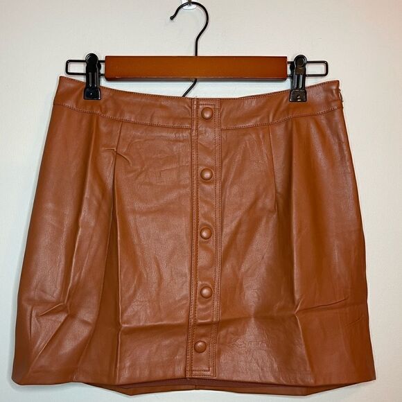 Lulus Most Fab Brown Vegan Leather Button-Front Mini Skirt Size Small - Picture 8 of 13